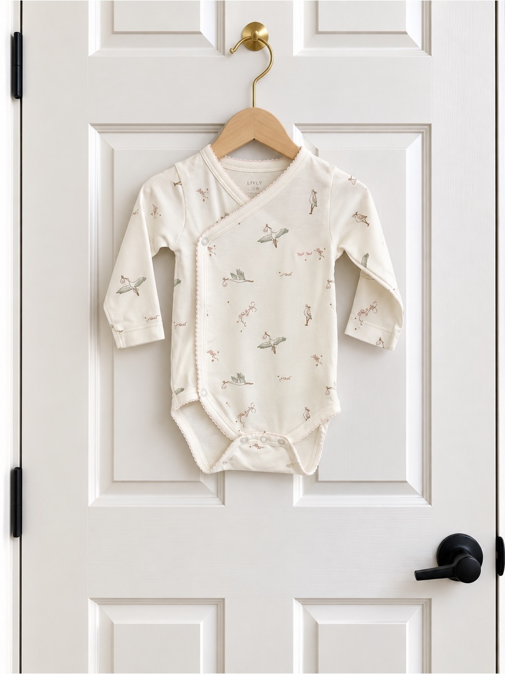 LIVLY Baby 3-6M Pima Cotton Wrap Bodysuit Pink Swan Print